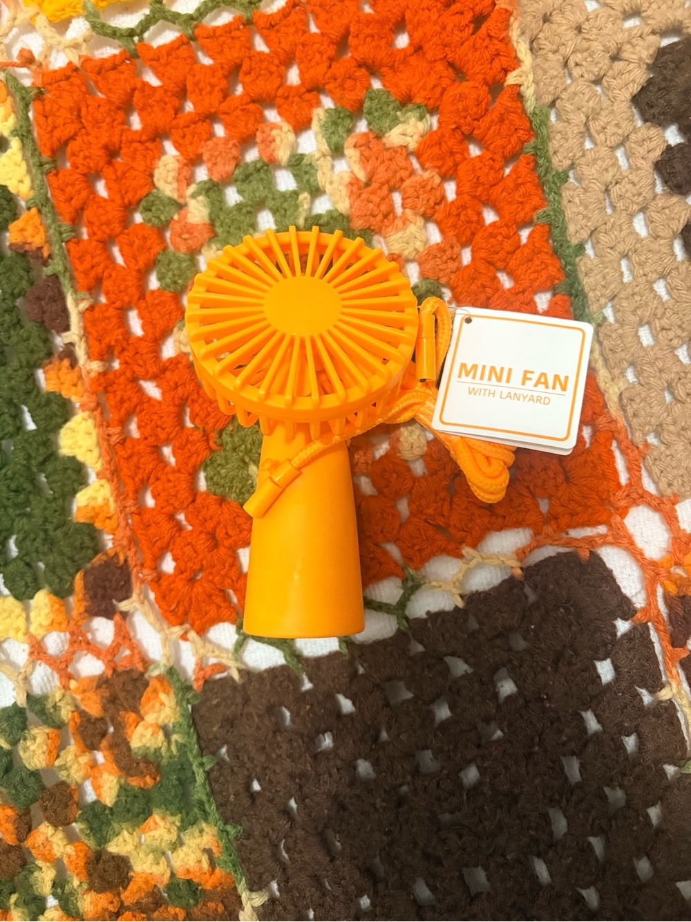 Orange Mini Handheld Fan with Lanyard